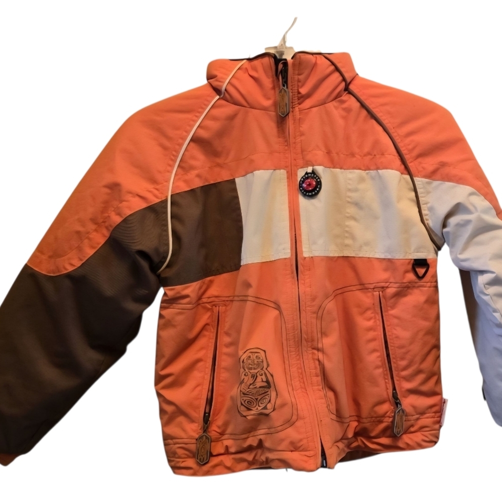 Obermeyer I Grow Boys Kids Orange and Brown Ski Winter Jacket Snow Jacket